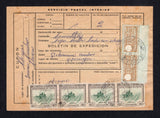 COLOMBIA - 1963 - POSTAL FISCAL & CANCELLATION: 'Boletin de Expedicion' form franked with strip of four 1956 60c green & sepia (SG 889) and pair 1960 10c bistre 'Timbre Nacional' REVENUE issue all tied by fine CHISCAS (BYCA) cds's. Sent to BUCARAMANGA.  (COL/8446)