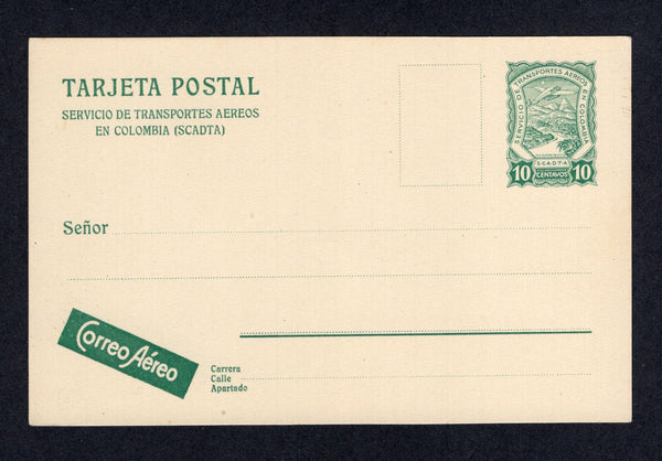 COLOMBIAN AIRMAILS - SCADTA - 1923 - POSTAL STATIONERY: 10c green on cream 'Scadta' postal stationery card (H&G F1). A fine unused example. Scarce.  (COL/8467)