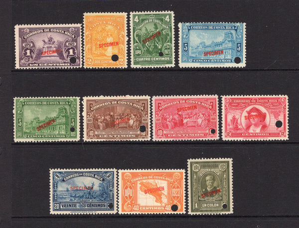 COSTA RICA - 1923 - SPECIMENS: 'First Pan American Postal Congress' issue the set of eleven overprinted SPECIMEN in red and with small hole punch. (SG 137/147)  (COS/1419)