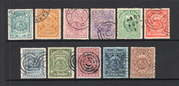 COSTA RICA - 1892 - DEFINITIVES: 'Arms' issue the set of ten plus the 5c reddish lilac all fine used with a mixture of target & cds cancels. (SG 32/41 & 34a)  (COS/4189)