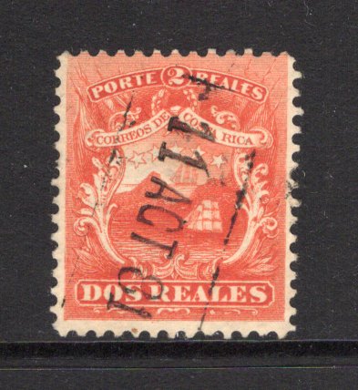 COSTA RICA - 1863 - CLASSIC ISSUES: 2r red 'First Issue' a superb copy used with complete strike of boxed lozenge cancel dated 11 ACT 1881. (SG 3)  (COS43579)