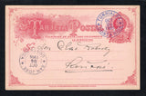 COSTA RICA - 1905 - POSTAL STATIONERY & CANCELLATION: 2c rose on pink postal stationery card (H&G 8) used with fine TURRIALBA cds dated OCT 24 1905. Addressed to SAN JOSE with arrival cds on front.  (COS43860)