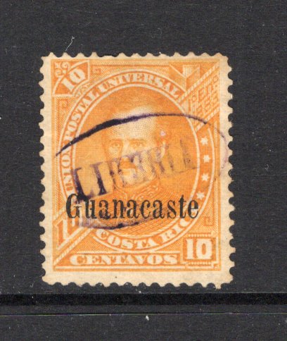 COSTA RICA - GUANACASTE - 1885 - GUANACASTE: 10c orange 'Fernandez' issue with 'Guanacaste' overprint type 1 in black, a fine used copy with oval 'LIBERIA' cancel in violet. (SG G4A, Mena #G3)  (COS44207)