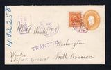 COSTA RICA - 1911 - POSTAL STATIONERY & CANCELLATION: 5c dull orange postal stationery envelope (H&G B7) used with added 1910 5c orange (SG 80) tied by fine strike of MOJON cds in bright purple dated NOV 25 1911. Addressed to USA with SAN JOSE transit cds on front and USA arrival cds on reverse.  (COS44917)
