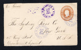 COSTA RICA - 1906 - POSTAL STATIONERY & CANCELLATION: 10c yellow brown postal stationery envelope (H&G B6a) used with good strike of BAGACES cds in purple dated JUN 12 1906. Addressed to USA with SAN JOSE transit cds's on front. Backflap missing.  (COS44918)