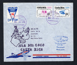 COSTA RICA - 1975 - COCOS ISLAND: Unaddressed airmail cover with printed '20.IV.75 Visita de la expedicion B.F.S. Biol-Fisica-Suizo ISLA DEL COCO COSTA RICA' Pirate & Treasure Map cachet in black franked with set of three '16th Convention of Radio Amateurs Federation of Central America' issue (SG 998/1000) tied by PUNTARENAS cds's dated MAY 15 1975 with 'M.N. STELLA MARIS' Shark cachet in blue also on front and signed by the expedition members on reverse.  (COS45429)