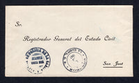 COSTA RICA - 1947 - OFFICIAL MAIL & CANCELLATION: Stampless official cover with circular 'Agencia de Policia de LA GARITA Alajuela Costa Rica' official cachet and CORREOS LA GARITA C.R. cds both in black. Addressed to SAN JOSE.  (COS/8554)