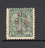 CUBA - 1917 - INSURRECTION ISSUE: 1c green 'Map' issue with '1917 GOB CONSTITUCIONAL CAMAGUEY' overprint of the 'La Chambelona' revolution where Liberal forces attempted to take over the government but were only successful in Camaguey for the period 11th Feb - 26th Feb 1917 before being defeated. Unused without gum and a little toned but very scarce. (A Page of information on the issue from an international exhibit accompanies).  (CUB/17074)