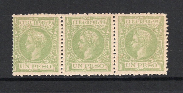 CUBA - 1898 - CURLY HEADS: 1p yellow green 'Curly Head' issue a fine mint strip of three. (SG 201)  (CUB/3091)