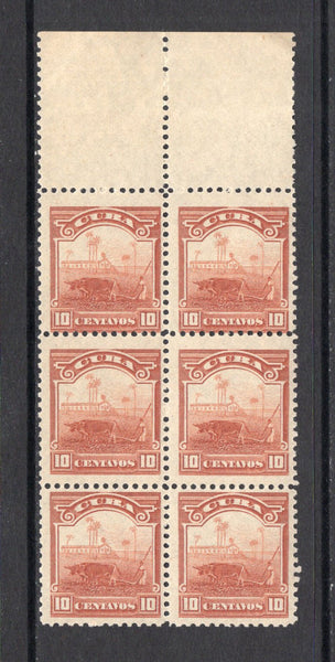 CUBA - 1905 - MULTIPLE: 10c brown Re-engraved 'Definitive' issue, a fine unmounted mint marginal block of six. (SG 310)  (CUB/31300)
