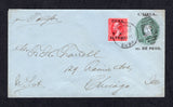 CUBA - 1901 - POSTAL STATIONERY & US MILITARY RULE: 1c on 1c green on blue 'US Military Administration' postal stationery envelope (H&G B4a) used with added 1899 2c on 2c carmine 'CUBA' overprint on USA issue (SG 247) tied by HAVANA duplex cds dated MAY 22 1901. Addressed to USA with arrival mark on reverse.  (CUB37384)