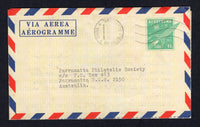 CUBA - 1979 - POSTAL STATIONERY: 11c green on yellow postal stationery airletter (H&G Unlisted) used with CUBA OF. CAMBIO AEREO INT machine cancel of HAVANA dated 28 03 1979. Addressed to AUSTRALIA.  (CUB/37386)