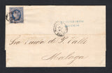 CUBA - 1865 - CLASSIC ISSUES: Complete folded letter franked with fine four margin 1864 1r dull blue on pale brown 'Isabella' issue (SG 17) tied by dumb oval cancel with light MATANZAS cds alongside dated 14 MAY 1865. Addressed to MALAGA, SPAIN with arrival cds's on reverse.  (CUB44240)