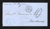 CUBA - 1870 - MARITIME & TRANSATLANTIC MAIL: Stampless cover datelined 'La Havane le 18 Octubre 1870' on inside flap with oval 'MARQUETTE & Co. HABANA' company handstamp on front dated OCT 13 1870 and manuscript 'Voie de St Nazaire' on front with fine strike of octagonal HAVANE PAQ. FR. B No.2 cds dated 19 OCT 1870 alongside. Addressed to BORDEAUX and rated '10' decimes on arrival. Very attractive.  (CUB44403)