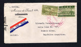 CUBA - 1944 - DESTINATION & CENSORED MAIL: Censored cover franked with 1931 50c olive green AIR issue and 1944 5c olive (SG 383 & 479) tied by HABANA machine cancel dated NOV 10 1944. Addressed to ARGENTINA with large circular Cuban censor mark in purple on front tying stamps with additional strike on reverse. Routed via TRINIDAD with printed black on white 'OPENED BY EXAMINER IE / 8070' P.C.90 censor strip at left. Argentine arrival mark on reverse.  (CUB45275)