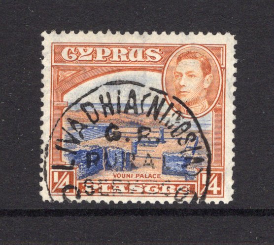 CYPRUS - 1940 - CANCELLATION: Circa 1940. ¼pi ultramarine & orange brown GVI issue used with fine strike of undated LIVADHIA (NICOSIA) G.R. RURAL SERVICE CYPRUS cancel. (SG 151)  (CYP/17140)