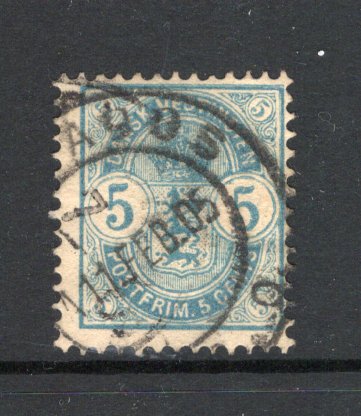DANISH WEST INDIES - 1900 - CANCELLATION: 5c blue 'Arms' issue used with large part strike of BARBADOS G.P.O. cds dated 11 FEB 1905. (SG 41)  (DEN/43011)