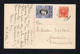 DANISH WEST INDIES - 1913 - CHRISTMAS SEAL: Black & white PPC 'In the cotton field at "Bettys Hope", St. Croix. D.W.I.' franked on message side with single 1907 10b scarlet (SG 61) tied by FREDERICKSTED cds dated 4 12 1913 with 1913 black & blue 'Christmas Seal' featuring illustration of Crown Prince Frederick and dated '1913' applied alongside stamp. Addressed to DENMARK. Fine & scarce.  (DEN45289)