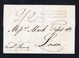 DANISH WEST INDIES - 1816 - PRESTAMP & MARITIME: Cover datelined '1816 Byng & Jutting, Curacao Oct 18' on flap and endorsed 'Via St. Thomas' in manuscript with fine strike of the boxed 'PACKET LETTER' marking of ST. THOMAS. Addressed to UK rated 2/2 in manuscript on front with red LONDON arrival cds dated 3 JA 1817 on reverse. Fine & very scarce.  (DEN45655)