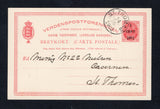 DANISH WEST INDIES - 1902 - POSTAL STATIONERY: '1 CENT 1901' on 3c carmine 'Provisional' postal stationery card (H&G 19, St Thomas local overprint) datelined 'St. Thomas 14/6. 02' but without any further message used with ST. THOMAS cds dated 14 6 1902. Addressed locally within ST. THOMAS. Likely philatelic use.  (DEN45663)