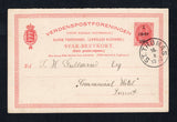 DANISH WEST INDIES - 1902 - POSTAL STATIONERY: 1 CENT 1901' on 3c + 3c carmine 'Provisional' postal stationery reply card (H&G 22, St Thomas local overprint on the reply half only) datelined 'St. Thomas August 15th 02' used with fine ST. THOMAS cds dated 16 8 1902. Addressed locally within ST. THOMAS with full commercial message on reverse. Very scarce genuine use.  (DEN45664)