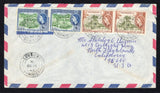 DOMINICA - 1963 - CANCELLATION: Airmail cover franked with 1954 2 x 6c bronze green & red brown and 2 x 8c deep green & deep blue QE2 issue (SG 148/149) tied by multiple fine strikes of LOUBIERE cds dated OCT 15 1963. Addressed to USA with G.P.O. DOMINICA transit cds on reverse. A scarcer origination.  (DMN/43017)