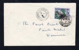 DOMINICA - 1963 - CANCELLATION: Commercial cover franked with 1963 4c green, sepia & slate violet QE2 issue (SG 165) tied by MORNE PROSPER cds dated 28 OCT 1963 with fine second strike alongside. Addressed to 'The Parish Priest' at POINTE MICHEL with arrival cds on reverse. Proud records this Postal Agency as 'Not Seen' in The Postal History of the Leeward Islands.  (DMN45679)