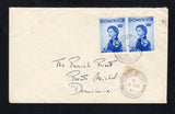 DOMINICA - 1963 - CANCELLATION: Commercial cover franked with pair 1963 2c bright blue QE2 issue (SG 163) tied by BELLVUE CHOPIN cds dated 30 OCT 1963. Addressed to 'The Parish Priest' at POINTE MICHEL with arrival cds on front & G.P.O. DOMINICA transit cds on reverse.  (DMN45681)