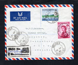 DOMINICA - 1965 - REGISTRATION & CANCELLATION: Registered airmail cover franked with 1963 5c magenta and 48c QE2 issue (SG 166 & 174) tied by multiple fine strikes of DELICES cds dated 21 SP 1965 with 'DELICES D/ca.' registration marking in black with 'Delices Dca' added in manuscript alongside. Addressed to UK with G.P.O. DOMINICA transit cds on reverse.  (DMN45687)