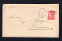 DOMINICAN REPUBLIC - 1893 - POSTAL STATIONERY: 2c pink on cream postal stationery wrapper (H&G E3) used with PUERTO PLATA cds dated DEC 23 1893. Addressed to GERMANY.  (DOM/28293)