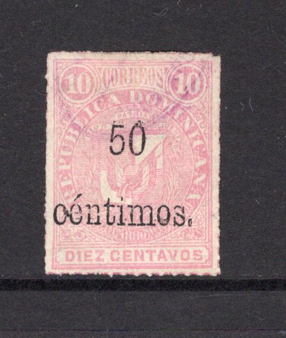 DOMINICAN REPUBLIC - 1883 - PROVISIONAL SURCHARGES: 50c on 10c pink 'Arms' issue 'Tall Overprint' without Network a fine used copy. (SG 69)  (DOM/3328)