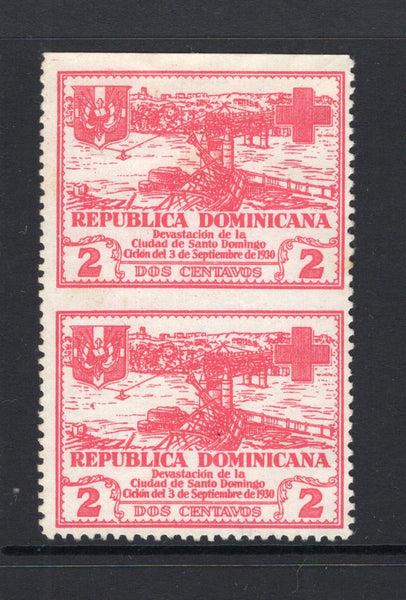 DOMINICAN REPUBLIC - 1930 - VARIETY: 2c carmine 'Hurricane Relief' issue, a fine unused IMPERF BETWEEN PAIR. (SG 285A)  (DOM/41933)