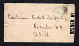 DOMINICAN REPUBLIC - 1918 - CANCELLATION: Censored cover franked with single 1917 2c black & olive 'Arms' issue with '1917' overprint in red (SG 222) tied by fine strike of ANGELINA cds in blue green dated OCT 12 1918. Addressed to USA and censored on arrival with printed censor strip at right and S.P. DE MACORIS transit cds on reverse. A scarce origination.  (DOM44262)