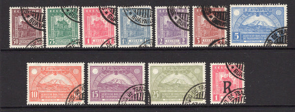 ECUADOR - 1929 - SCADTA: 'Scadta' AIRMAIL definitive issue, the set of ten plus the 1s rose red registration stamp with 'R' overprint, all superb cds used. (SG 12/R22)  (ECU/29979)