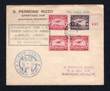 ECUADOR - 1930 - FIRST FLIGHT: Registered cover franked with 1929 20c purple and 3 x 1930 1s carmine AIR issues (SG 461 & 467) tied by GUAYAQUIL cds dated 2. 4. 1930 with registration markings on reverse. Flown on the GUAYAQUIL - SAN JOSE, COSTA RICA first flight with two different first flight cachets on front. Addressed to GUAYAQUIL with SAN JOSE arrival cds and various other transit & arrival marks on reverse. (Muller #38, 290 covers flown)  (ECU/31600)