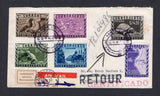 ECUADOR - 1957 - GALAPAGOS ISLANDS: Registered cover franked with 1957 'Galapagos Islands' DEFINITIVE issue set of six (SG 1/6) tied by undated SANTA CRUZ CORREOS ARCHIPELAGO COLON cancels in deep purple. Addressed to LIECHTENSTEIN but unclaimed on arrival with a variety of markings including large 'RETOUR' and small perforated 'Unbekannt Inconnu Sconosciuto' label tied by TRIESEN cds. Returned sender with GUAYAQUIL arrival cds on reverse.  (ECU/41924)