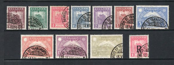 ECUADOR - 1929 - SCADTA: 'Scadta' AIRMAIL definitive issue, the set of ten plus the 1s rose red registration stamp with 'R' overprint, all superb cds used. (SG 12/R22)  (ECU44208)