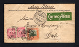 ECUADOR - 1931 - SCADTA & RATE: Printed 'Muestra sin valor enviada por G.L. CHANANGE, Guayaquil' sample envelope with manuscript 'Aroz Blanco' at top (containing a sample of white rice) franked with 1930 10c olive green & orange 'National' issue and SCADTA 1929 pair 1s rose red (SG 477 & 14) tied by GUAYAQUIL SCADTA cds's dated 9 II. 1931 with green 'Scadta' airmail label alongside. Addressed to COLOMBIA with BUENAVENTURA SCADTA transit cds on reverse and CALI SCADTA arrival cds on front. A rare rate flown