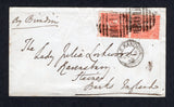 EGYPT - 1872 - BRITISH POST OFFICES: Cover franked with pair Great Britain 1865 4d vermilion QV issue (SG Z17, Plate 12) tied by two strikes of 'B01' barred numeral cancel with ALEXANDRIA cds alongside. Addressed to UK with transit and arrival cds's on reverse.  (EGY18719)
