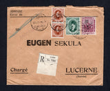 EGYPT - 1924 - REGISTRATION: Registered cover franked with single 1922 50m purple with 'Crown' overprint and 1923 pair 5m chestnut and 20m deep green (SG 107, 115 & 118) tied by CAIRO R.D.S. cds's with printed black & white CAIRO registration label alongside. Addressed to SWITZERLAND with arrival cds on reverse.  (EGY18741)