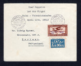 EGYPT - 1931 - ZEPPELIN: Cover with typewritten 'Graf Zeppelin 1st Air Flight Cairo - Friedrichshafen April 11th 1931' franked with 1931 100m on 27m chestnut 'Zeppelin' overprint issue (SG 186) tied by fine GRAF ZEPPELIN CAIRE 8 AP 1931 cds with second strike alongside and nice blue airmail label. Addressed to SWITZERLAND with FRIEDRICHSHAFEN arrival cds on reverse. Rare flight. (Sieger #105ay)  (EGY3023)