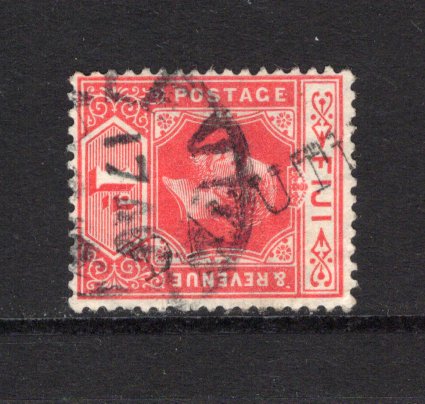 FIJI - 1912 - CANCELLATION: 1d bright scarlet GV issue a fine used copy with good large part strike of straight line 'DAVUTU ' cancel in black and partial LEVUKA cds. (SG 127a)  (FIJ43778)