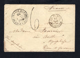 FRENCH COLONIES - MARTINIQUE - 1860 - PRESTAMP: Stampless cover with full letter enclosed datelined 'Brig L'Olivier Rade de Fort de France 18 Octobre 1860' (the letter was written onboard on the ship 'L'Olivier' in Fort de France harbour) and endorsed 'Voie Anglaise' on front with FORT-DE-FRANCE MARTINIQUE cds in black dated 26 OCTBR 1860. Addressed to FRANCE rated '6' in manuscript on front with COL. FR. ANGL. AMB. CALAIS D. transit cds on front and various other transit & arrival cds's on reverse. A smal