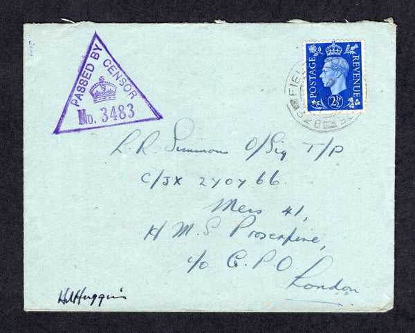 GREAT BRITAIN - NORTHERN IRELAND - 1941 - MILITARY MAIL: Cover franked with Great Britain 1937 2½d ultramarine GVI issue (SG 466) tied by FIELD POST OFFICE 328 cds dated 1941 located in Northern Ireland. Addressed to UK with triangular censor mark on front.  (GBR/29227)