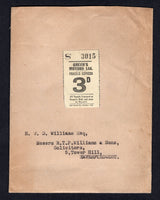 GREAT BRITAIN - 1935 - PRIVATE EXPRESS MAIL & CINDERELLA: Cover from MILFORD HAVEN with wax seal on reverse sent by private express service with printed 3d black on pale yellow 'GREEN'S MOTORS Ltd. PARCELS EXPRESS' label on front. Addressed to a Solicitors in HAVERFORDWEST with the solicitors arrival mark on reverse. Scarce & unusual.  (GBR/34603)