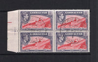 GIBRALTAR - 1938 - MULTIPLE: 6d carmine & grey violet GVI issue perf 13, a fine used side marginal block of four with large REGISTERED GIBRALTAR 1 cds's dated 21 AUG 1948. (SG 126b)  (GIB/12444)