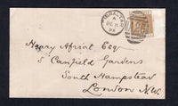 GIBRALTAR - 1895 - QV ISSUE: Cover with 'R.L.N. Johnston, Mogador' printed return address on reverse franked with 1889 1p bistre QV issue (SG 30) tied by fine GIBRALTAR 'A26' barred numeral duplex cancel dated OC 8 1895. Addressed to UK with arrival cds on reverse. A rare stamp on cover.  (GIB/24115)
