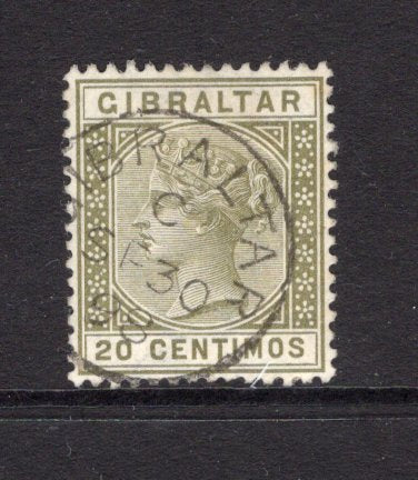 GIBRALTAR - 1889 - QV ISSUE: 20c olive green QV issue superb used with fine strike of GIBRALTAR cds dated SP 30 1898. (SG 25)  (GIB/25848)