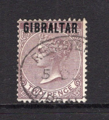 GIBRALTAR - 1886 - QV ISSUE: 2d purple brown QV issue of Bermuda with 'GIBRALTAR' overprint, a superb used copy with part GIBRALTAR REGISTERED oval cancel. Very fine. (SG 3)  (GIB/26290)