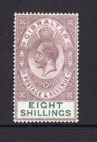 GIBRALTAR - 1912 - GV ISSUE: 8/- dull purple & green GV issue, a fine mint copy. (SG 84)  (GIB/34473)